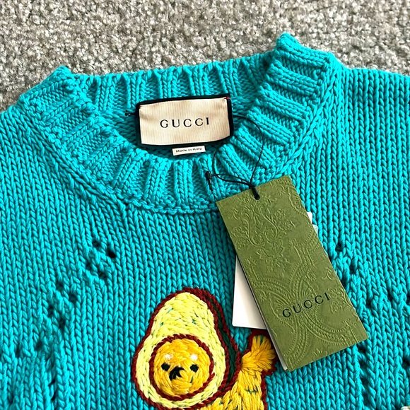 Gucci KNIT COTTON JUMPER WITH ANIMAL EMBROIDERY IN BLUE - Picture 6 of 8